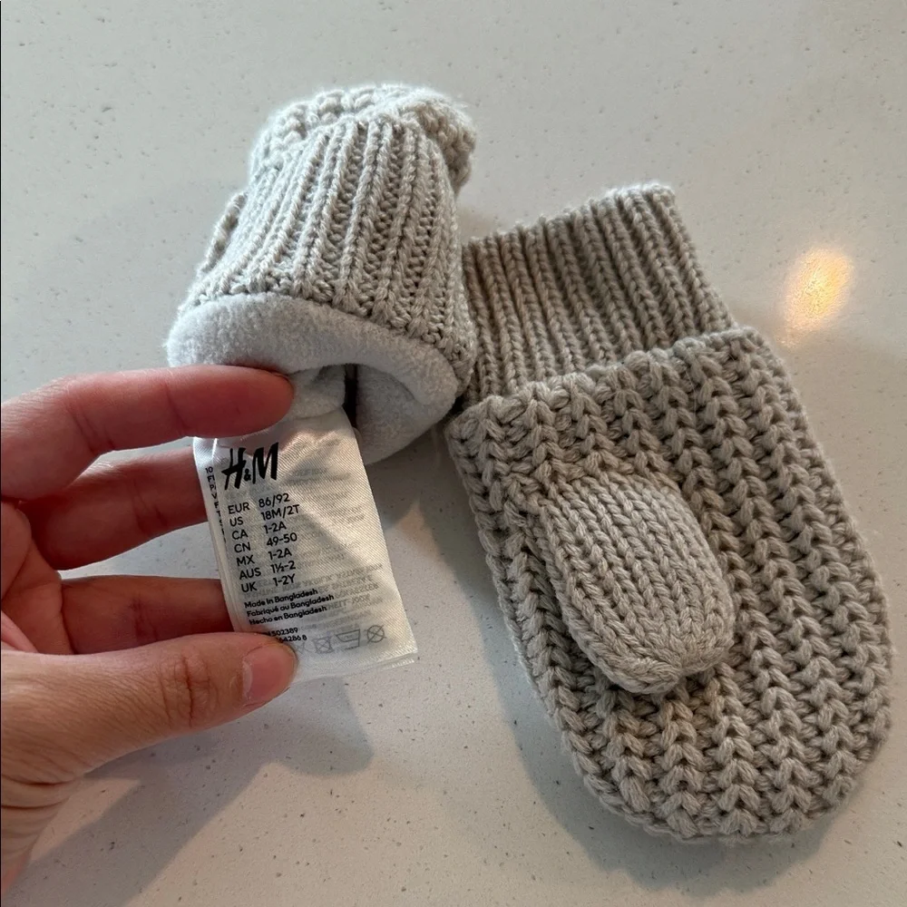 H&M Cozy Gray Knit Mittens for Kids
